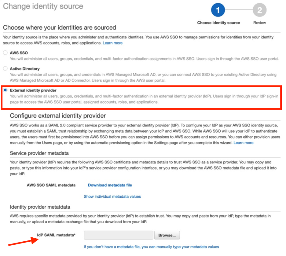 AWS SSO settings