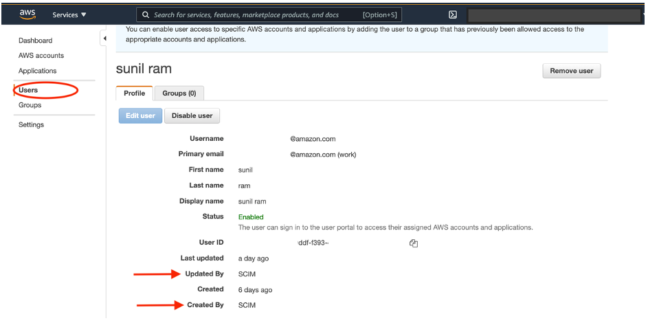 Verify user sync in AWS SSO