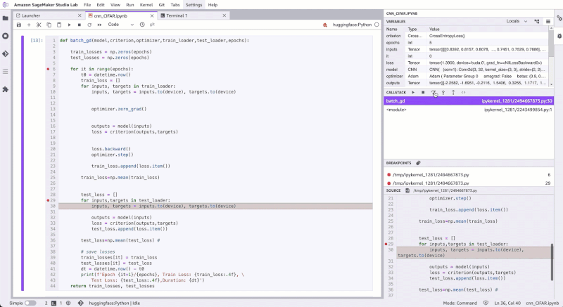 SageMaker Studio Lab Visual Debugger